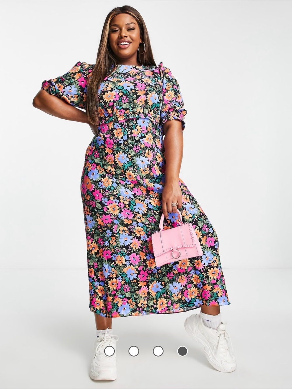 Nobody’s Child Plus Felicia Bold Floral Print Midi Dress Black Puff Sleeve US 16 - Picture 11 of 11